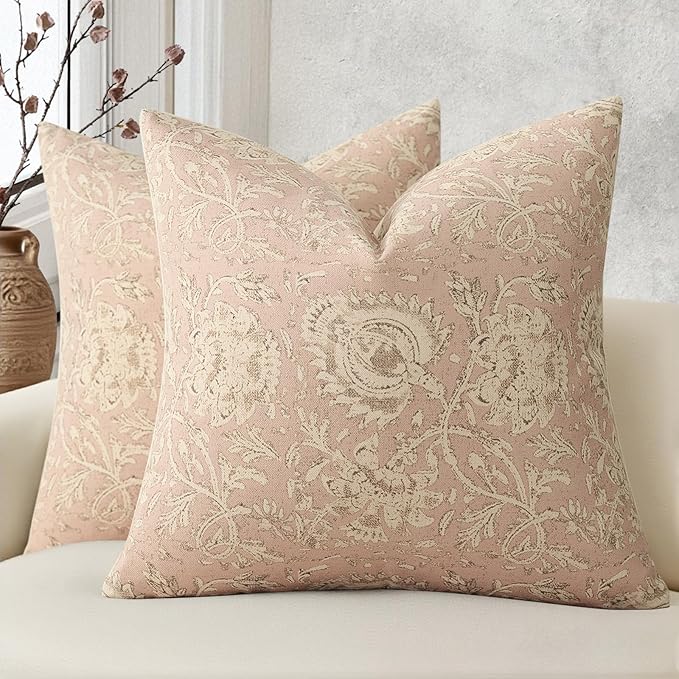 Vintage Floral Print Throw Pillow Covers 26x26 Set of 2 Neutral Modern by DKwizme