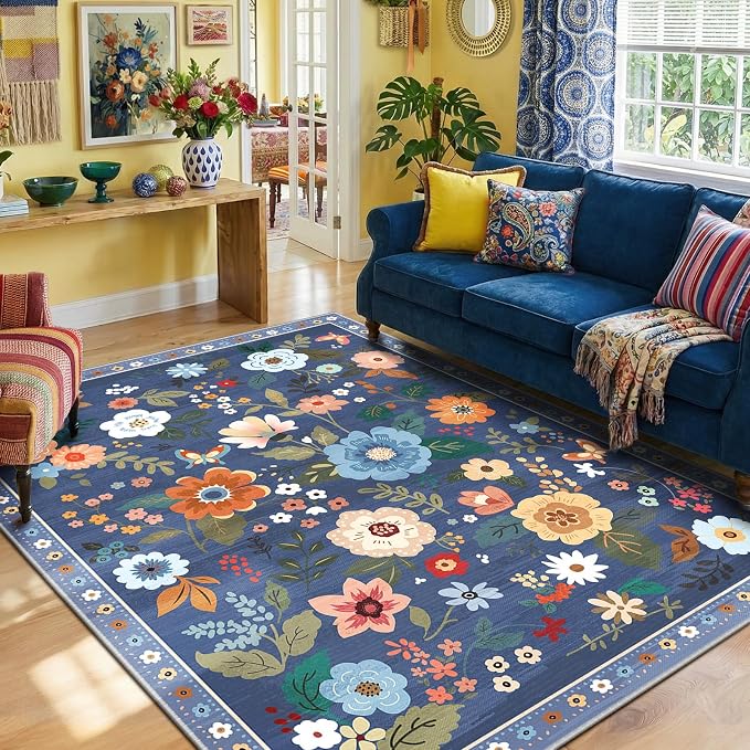 RELEANY Floral Nursery 6x9 Area Rugs Washable Print Boho Cute Carpet Non Slip - Image 2
