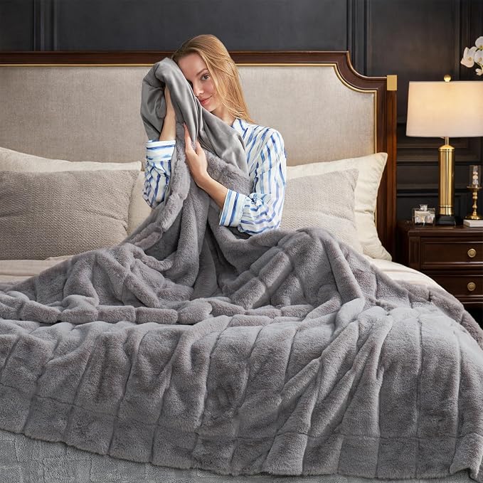 Cozy Bliss Deluxe Sheared Rabbit Faux Fur Throw Blanket, Soft Fuzzy High-Low - Image 7