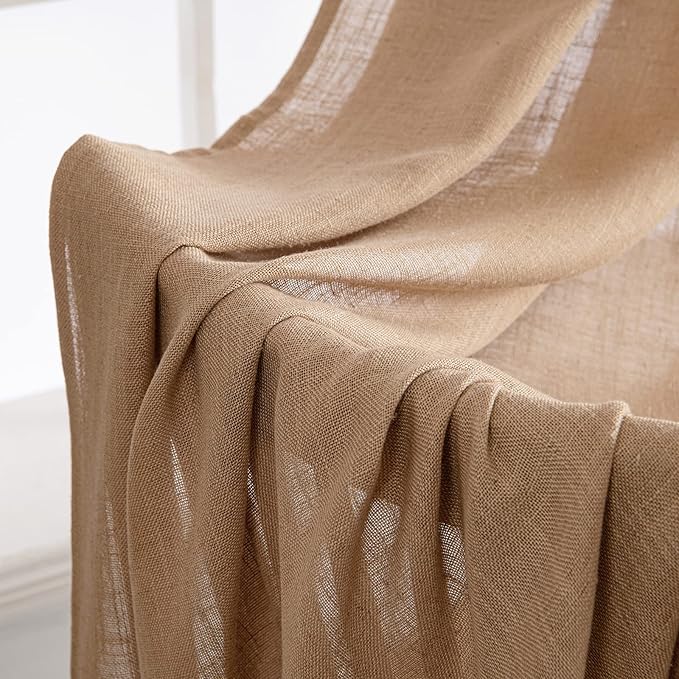 MIULEE Light Brown Linen Curtains 63 Inch Length 2 Panels - Image 6
