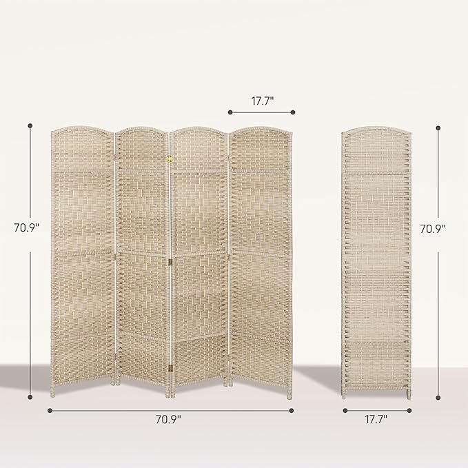 HOMCOM Room Divider, 6 Ft 4 Panel Folding Privacy Screen, Hand-Woven PP Wall - Image 7