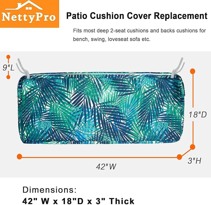 NettyPro Outdoor Bench/Swing Cushion Slip Cover 42 x 18 x 3 Inch, Water - Image 4