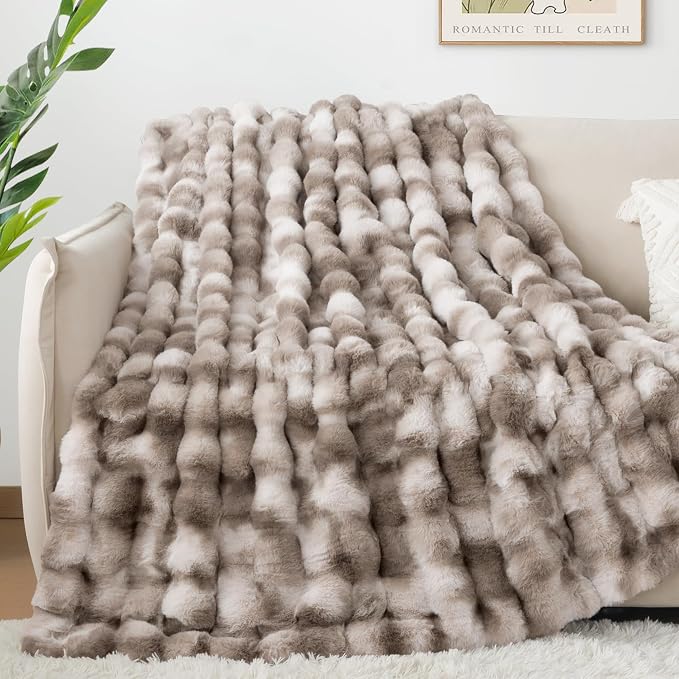 Touchat Luxury 1000GSM Rabbit Faux Fur Blanket, Super Heavy Warm Cozy Brown - Image 4