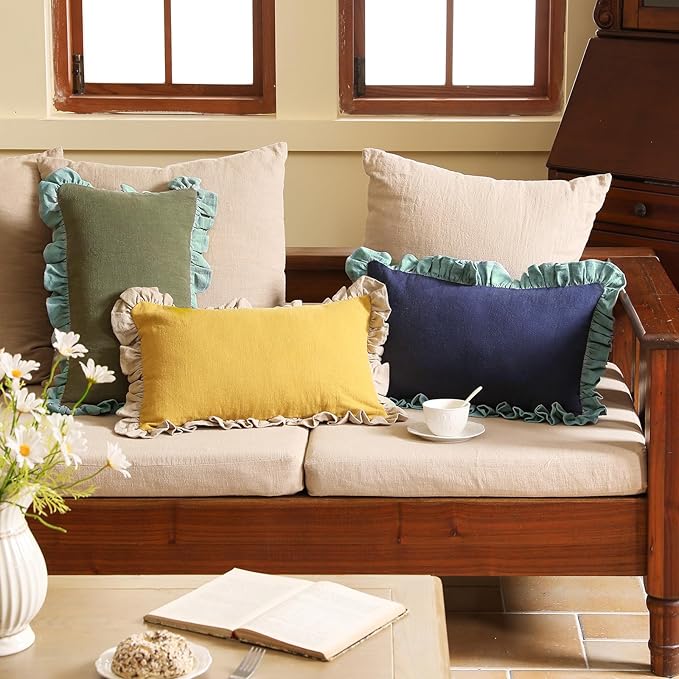 patdrea Shabby Chic Green Decorative Throw Pillow Covers 12x20 Set of 2 - Image 6