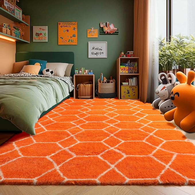 ONASAR Rugs for Living Room Bedroom, 5x8 Fluffy Orange and White Area Rug - Image 6