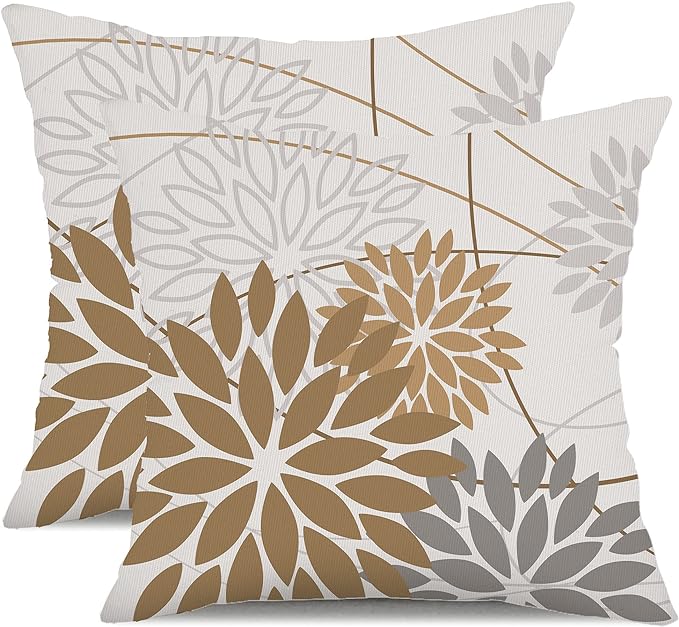 DFXSZ Brown Grey Outdoor Pillow Cover 18X18 Inch Set of 2 Outdoor Waterproof by DFXSZ