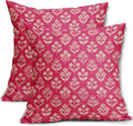 Hot Pink Floral Block Print Pillow Covers 20x20 Inch Set of 2, Vintage Flower by Sivirary
