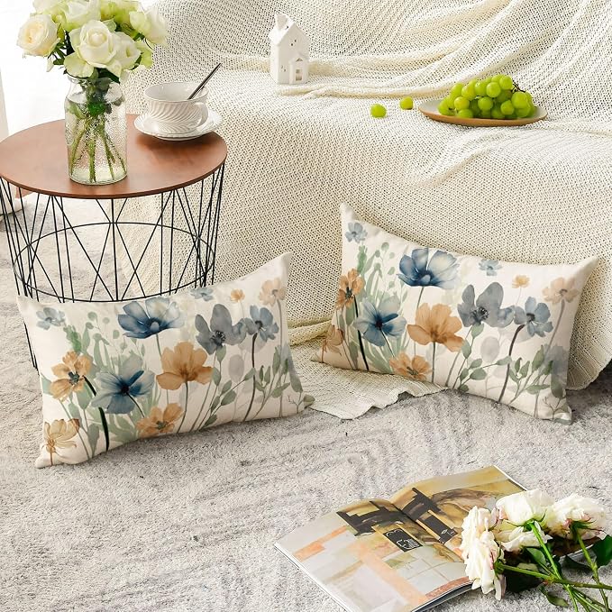 AVOIN colorlife Poppy Flowers Chinoiserie Throw Pillow Covers, 12 x 20 Inch - Image 3