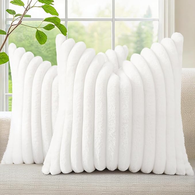 decorUhome Summer Cozy Faux Fur Throw Pillow Covers 20x20 Set of 2 Decorative by decorUhome