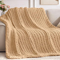 Negwoo Chunky Knit Throw Blanket, Handmade Beige Crochet Big Thick Blanket by Unknown