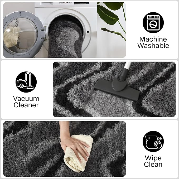 Meralax Grey Rugs for Living Room Bedroom, 4x6 Soft Area Rug Fluffy Shaggy - Image 6