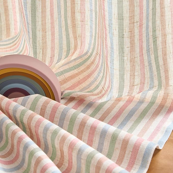 jinchan Linen Curtains for Living Room Candy Striped Curtains 63 inch Length - Image 9