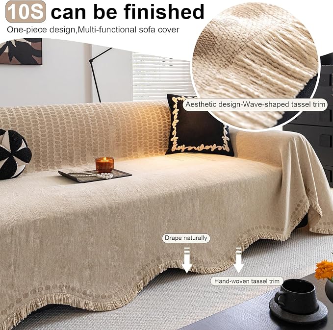 ROOMLIFE Khaki Sofa Cover, Vintage Boho Couch Cover - Image 4