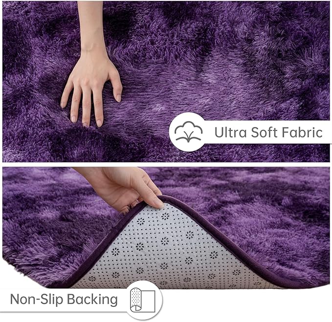 Goideal Fluffy Runner Rug for Bedroom Living Room, 2x6 Purple Bedside Rugs - Image 6