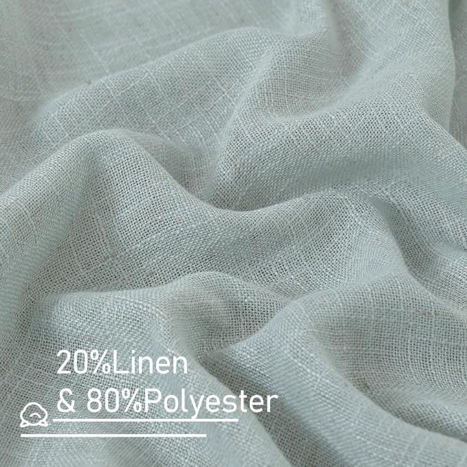 LAMIT Greyish Blue Linen Boho Curtains 84 inch Length 2 Panels, Light Filtering - Image 3