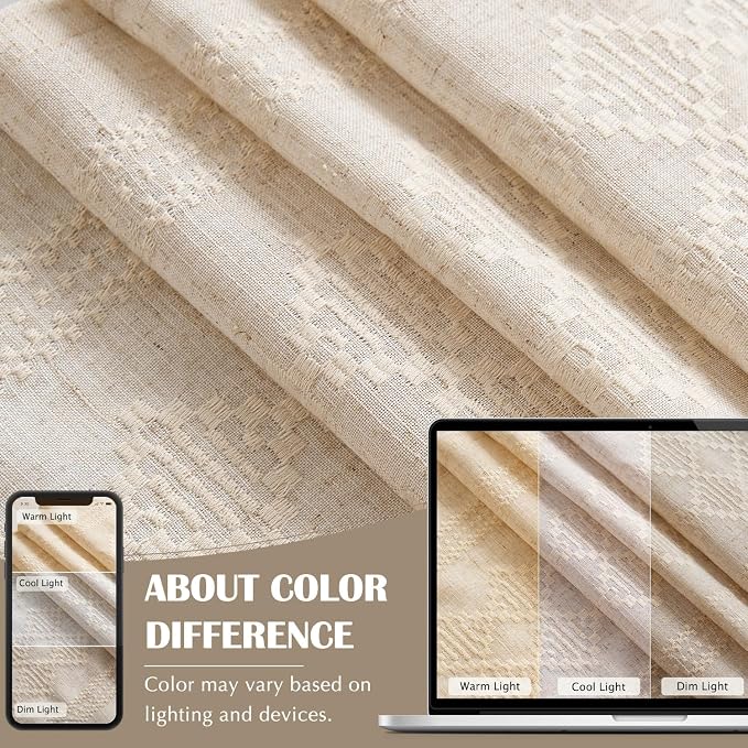 jinchan Boho Curtains Linen Blend Ivory Farmhouse Curtains 84 Inches Long - Image 8