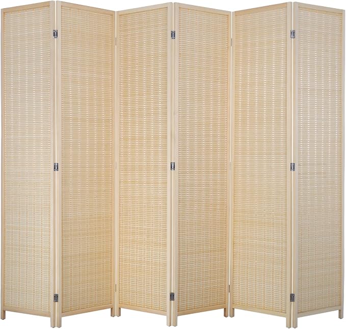 FDW Room Divider Bamboo Room Divider Wall Folding Privacy Wall Divider Wood by FDW