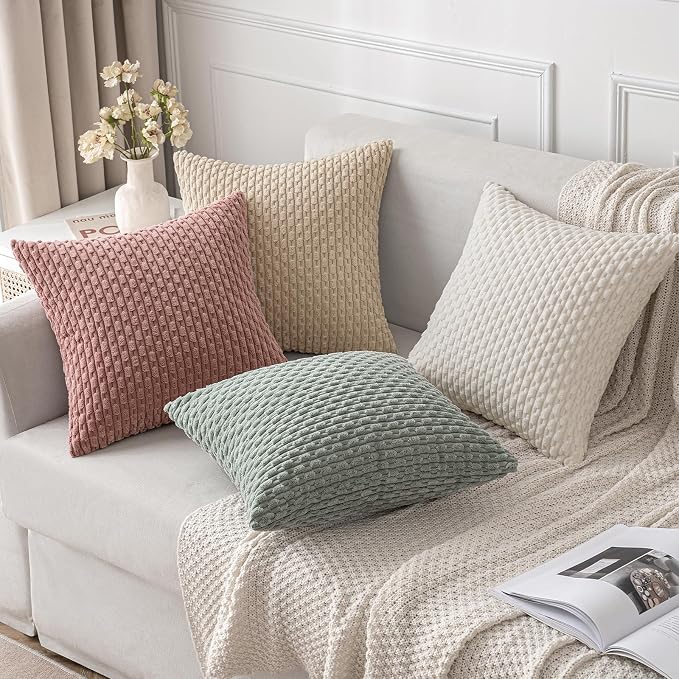 MIULEE Pack of 2 Decorative Throw Pillow Covers 16x16 Inch Soft Boho Striped - Image 4