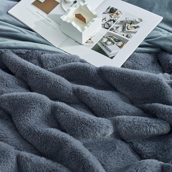 Cozy Bliss Deluxe Sheared Rabbit Faux Fur Throw Blanket, Soft Fuzzy High-Low - Image 8