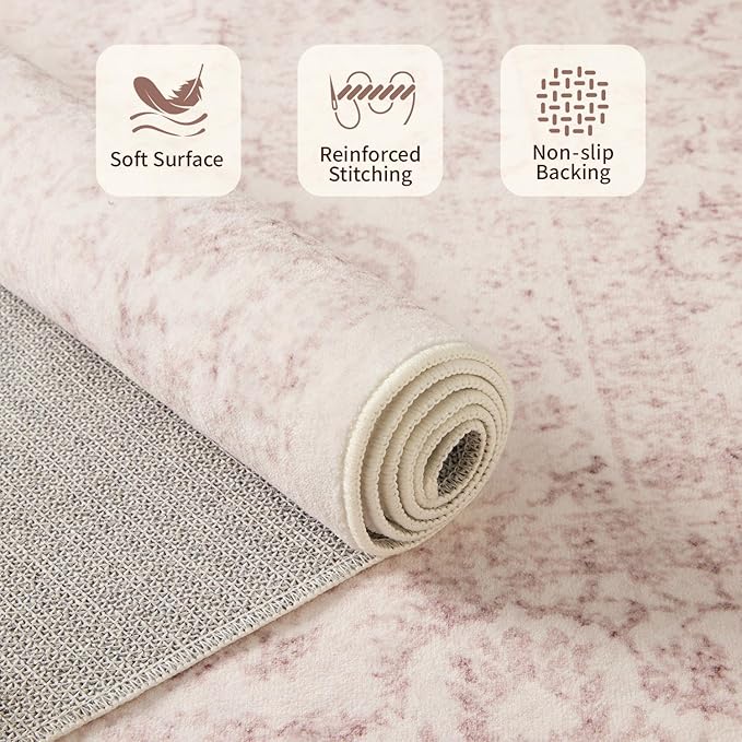 Rugxara 6x9 Washable Area Rug for Living Room & Bedroom, Large Light Pink Rugs - Image 4