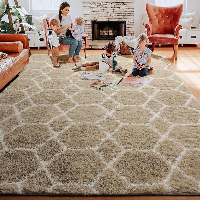 ONASAR Living Room Area Rug 6x9, Large Beige and White Geometric Floor Rugs - Image 7