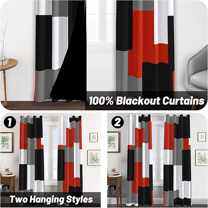 Tyrot Red Black 100% Blackout Curtains - Image 2