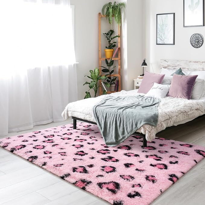Amearea Soft Fluffy Leopard Rug, 5x8 Feet Pink Area Rug - Image 6