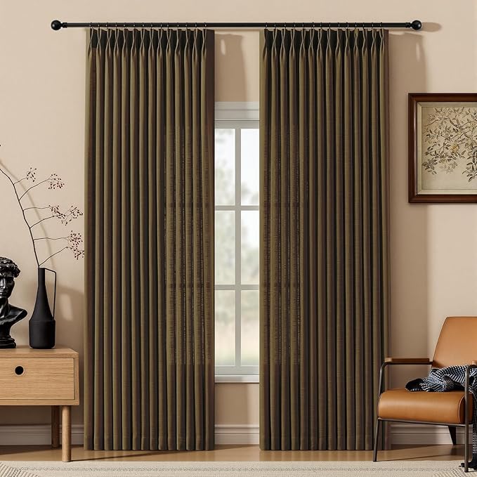 Pinch Pleated Linen Curtains 84 Inch Length 2 Panels Set, Light Filtering Linen by IVAPUPU