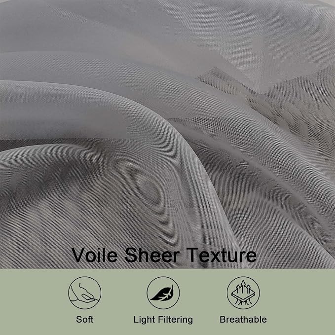 OWENIE Grey Sheer Curtains 120 Inches Long 2 Panels Set, Airy Lightweight Sheer - Image 5
