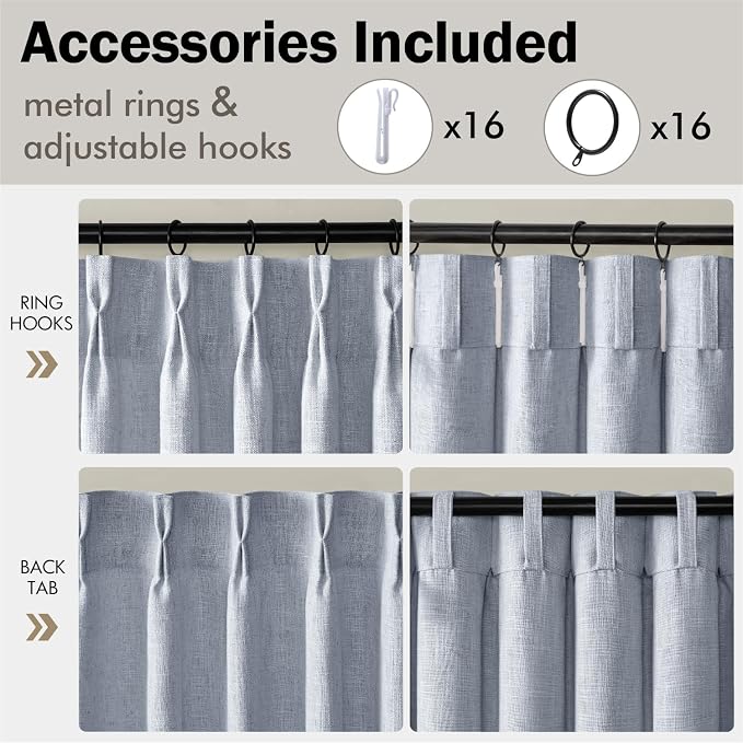 MIULEE Pinch Pleated Thick Linen Curtains 102 Inches Long 2 Panels - Image 8
