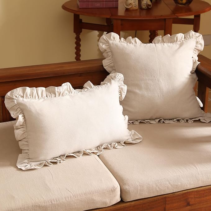 patdrea Linen Shabby Chic Decorative Throw Pillow Covers 12"x20" Set of 2 - Image 2