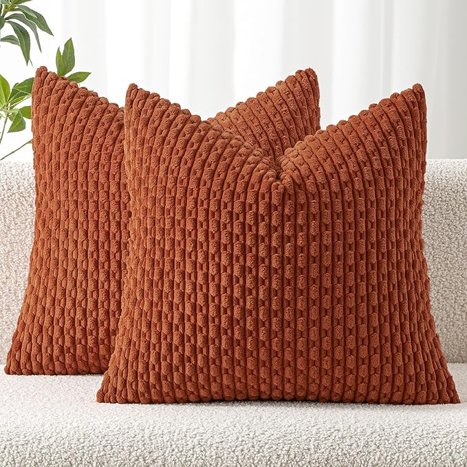 MIULEE Throw Pillow Covers Soft Corduroy Decorative Set of 2 Boho Striped by MIULEE