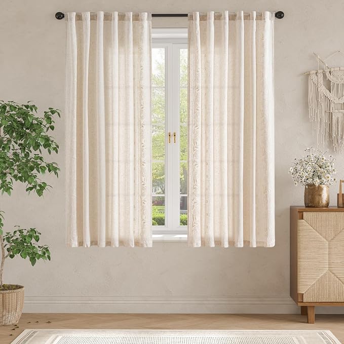 jinchan Winslow Linen Curtains for Bedroom 72 Inches Length Embroidered - Image 3