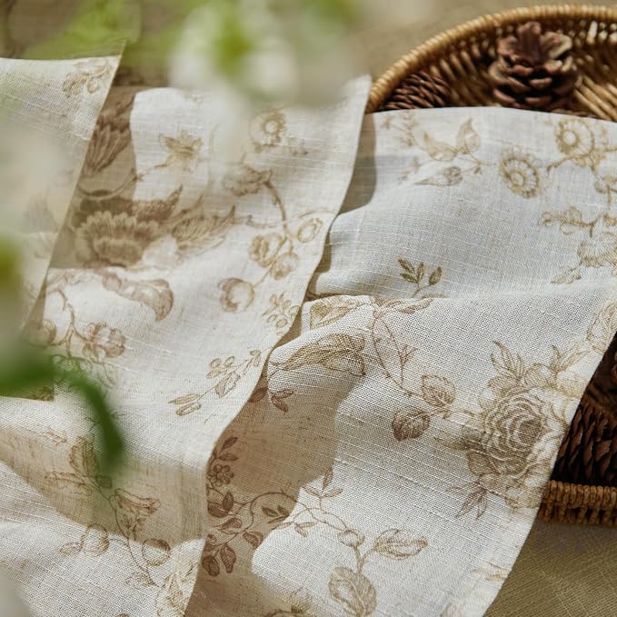 jinchan Amlie Ruffled Floral Valance Curtain Shabby Chic Linen Kitchen Valance - Image 7