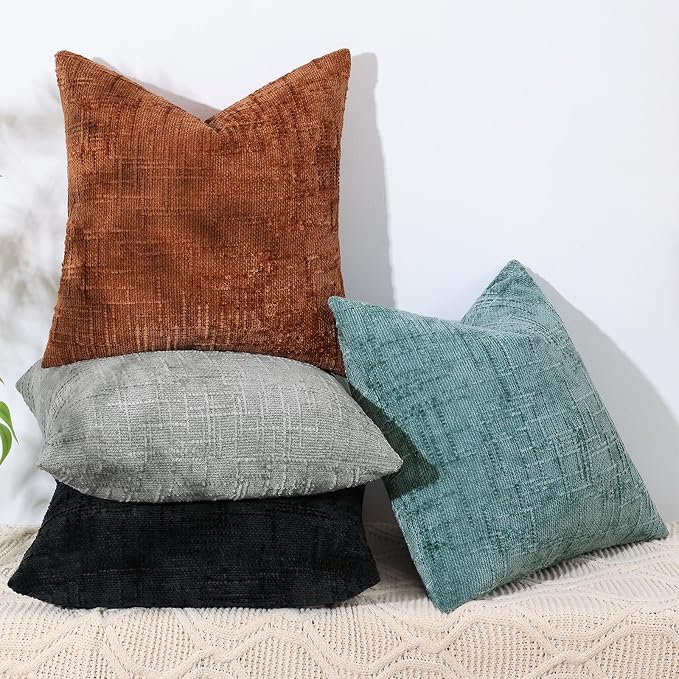 decorUhome Neutral Grey Chenille Euro Sham Throw Pillow Covers 22x22 Set of 2 - Image 7