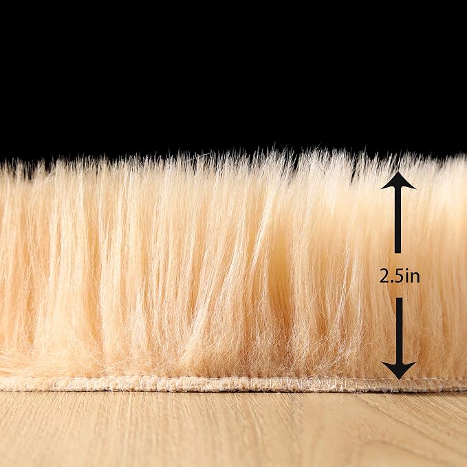 Fluffy Faux Fur Rug Brown Sheepskin Area Rug, 4x6 Ft Ultra Soft Shaggy Plush Rug - Image 2