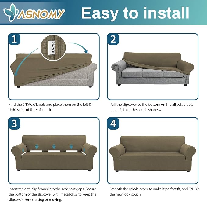 Asnomy Sofa Covers for 2 Cushion Couch Stretch loveseat Covers Slipcovers - Image 6