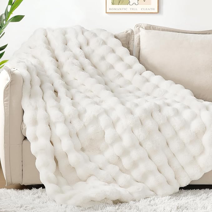 Touchat Luxury 1000GSM Rabbit Faux Fur Blanket, Super Heavy Warm Cozy Brown - Image 5