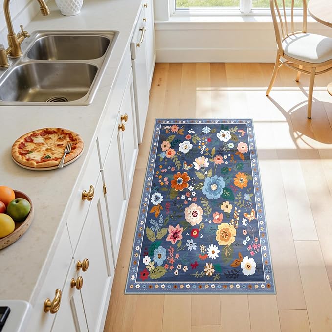 RELEANY Floral Nursery 2x4 Area Rugs Washable Print Boho Cute Carpet Non Slip - Image 3