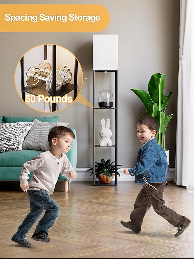 Floor Lamp with Shelves for Living Room, Shelf Floor Lamp with 3 CCT LED Bulb - Image 4