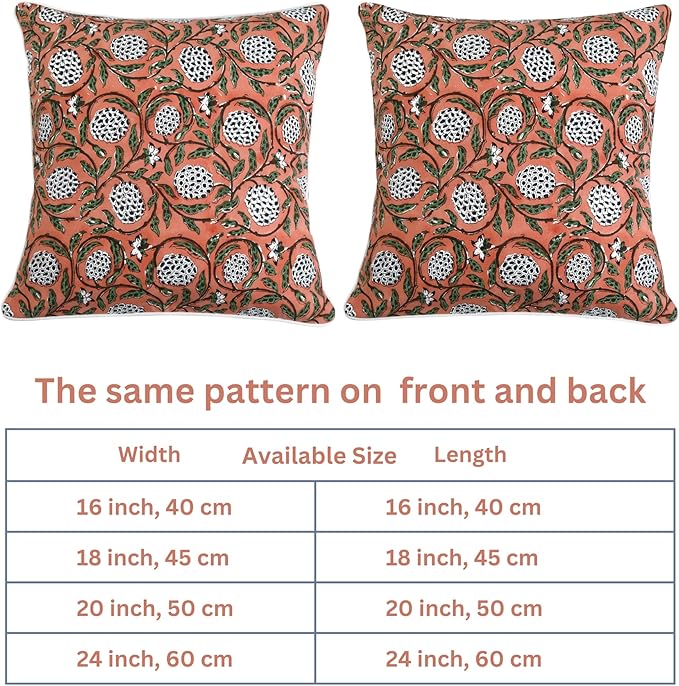 Ridhi Block Print Dark Salmon Pink Pillow Cover 18" x 18" Decorative Couch - Image 5