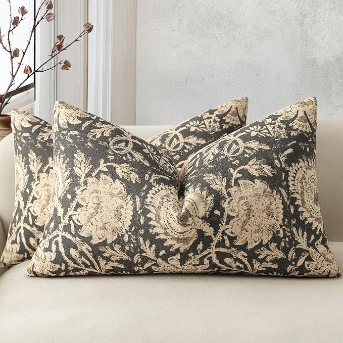 Vintage Floral Print Throw Pillow Covers 12x20 Set of 2 Neutral Modern by DKwizme
