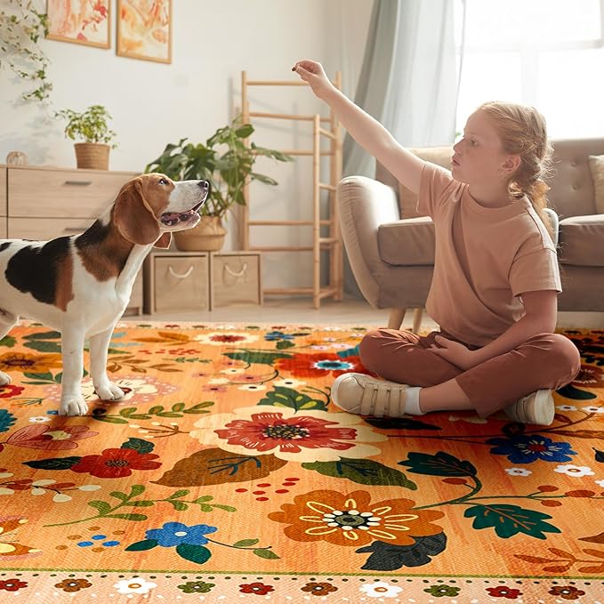 RELEANY Floral Nursery 2x6 Area Rugs Washable Print Boho Cute Carpet Non Slip - Image 5