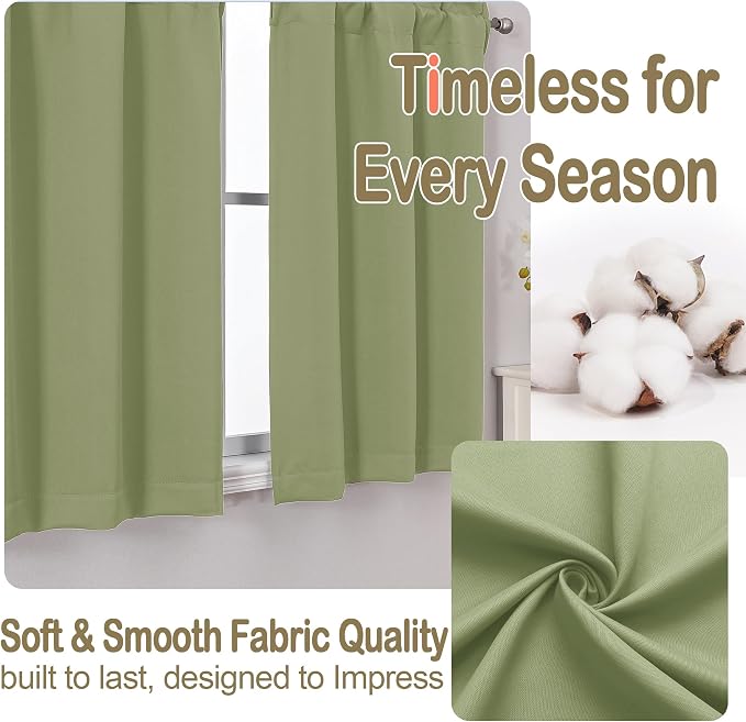 OVZME Sage Green Curtains for Small Window Treatment, Light Blocking Short - Image 7