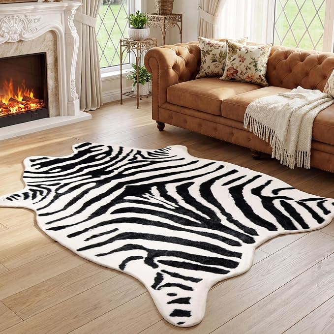 JONIYEAR Large Durable Faux Zebrahide Area Rug 4.9 x 6.56 Feet, Premium Zebra by JONIYEAR-SoftLuxury