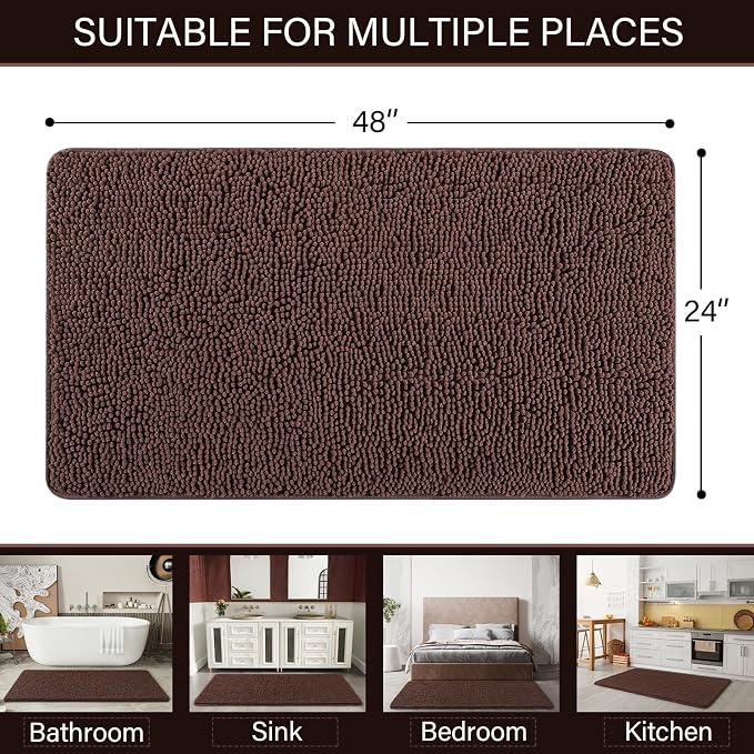 LOCHAS Luxury Bathroom Rug Shaggy Bath Mat 24 x 48 Inch, Washable Non Slip Bath - Image 2