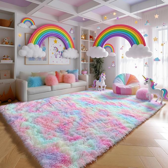 PAGISOFE Fluffy Colorful Rainbow Rugs - Image 3