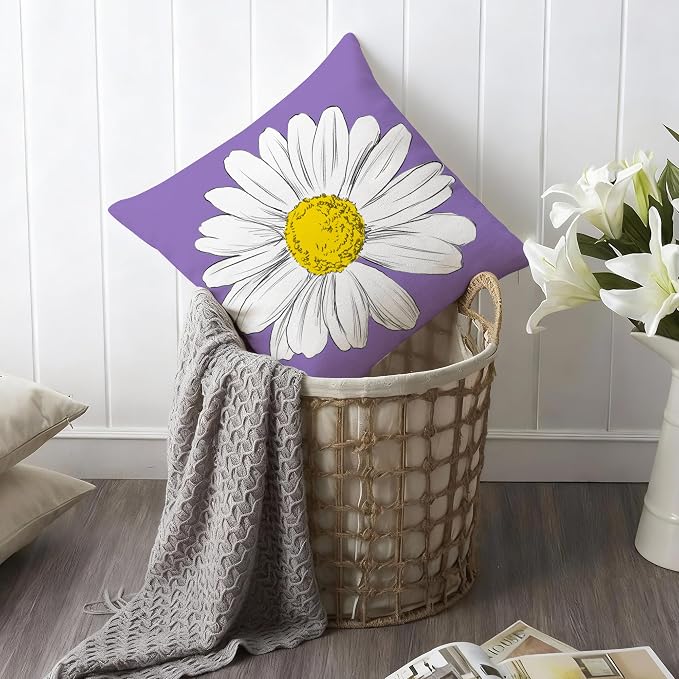 Hexagram Spring Summer Pillow Covers 18x18 Set of 4, Outdoor Floral Daisy - Image 4