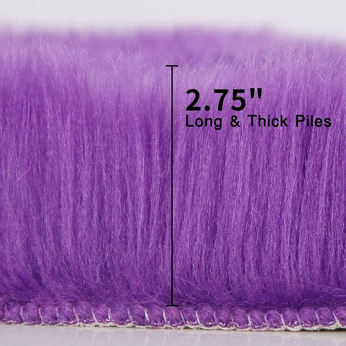 duduta Purple Faux Sheepskin Throw Rug 2x3 ft, Fluffy Shag Fur Chair Cover - Image 3
