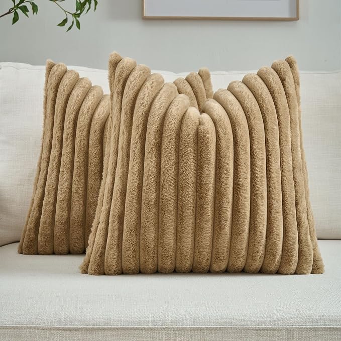 FUTEI Camel Decorative Throw Pillow Covers Set of 2, 22x22 Inch Soft Fluffy by FUTEI
